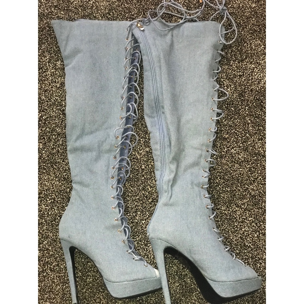 Denim High Heel Boots